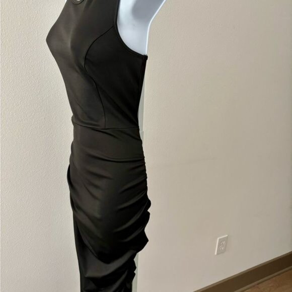 Ruched Dress Small Black Open Back BodyCon Festival Urban Streetwear Minimalist - Picture 8 of 12